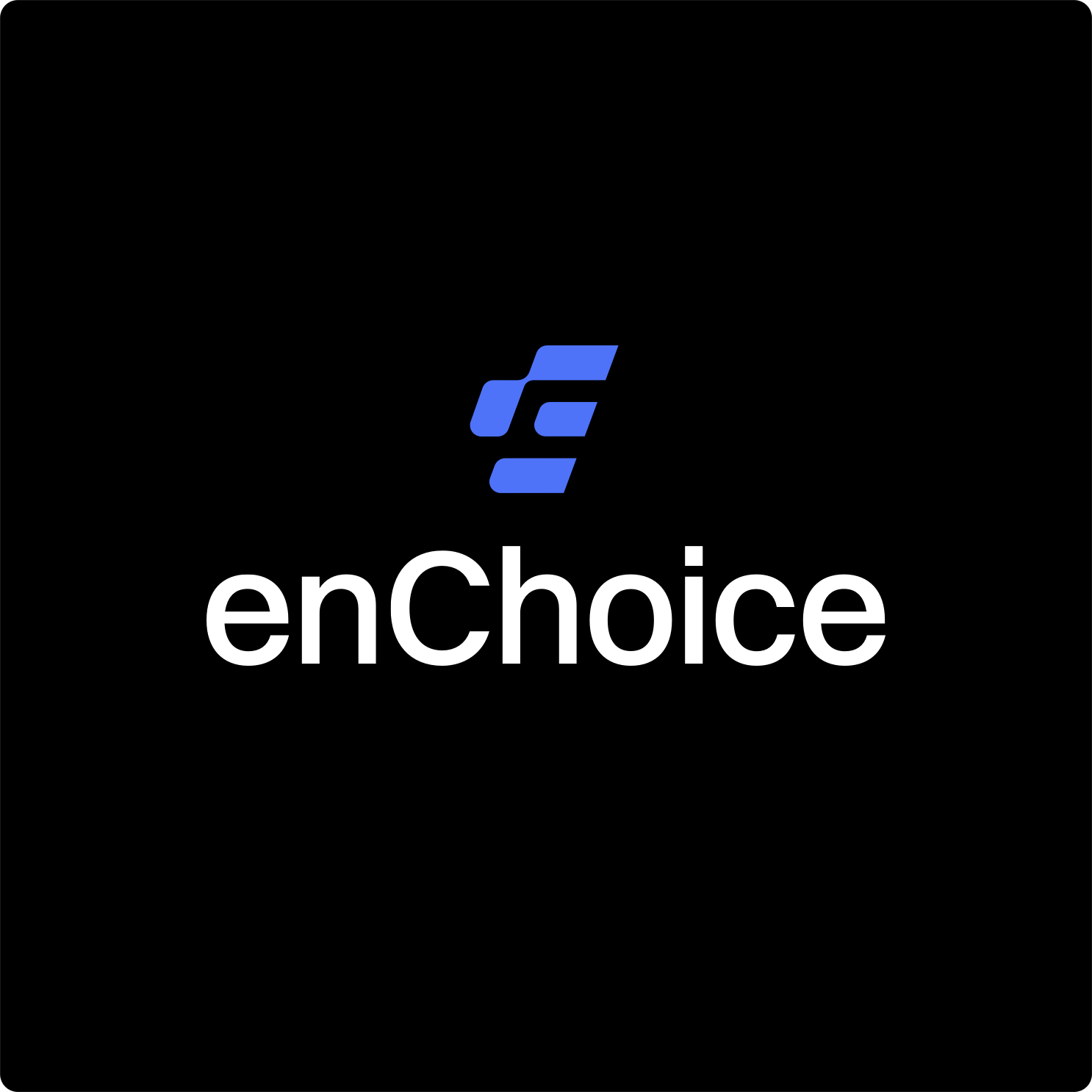enChoice logo with blue symbol and white wordmark on black